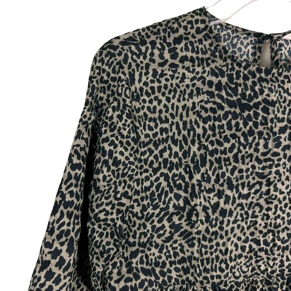 2/$30 Zara Grey Leopard Animal Print Ruffle Trim Mini Dress Size XS - Picture 4 of 11